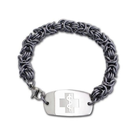 Byzantine Bracelet - Small Emblem - Lobster or Safety Clasp - Black Ice