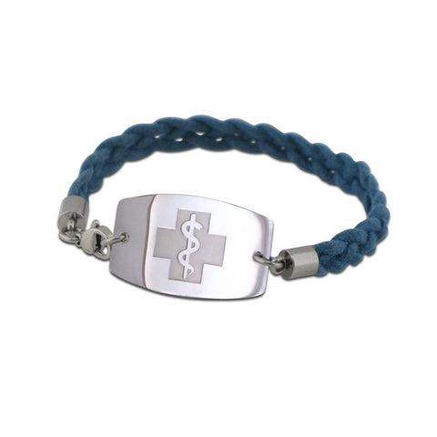 NEW! Bohemian Braid Bracelet - Large Emblem - Lobster or Safety Clasp - Blue