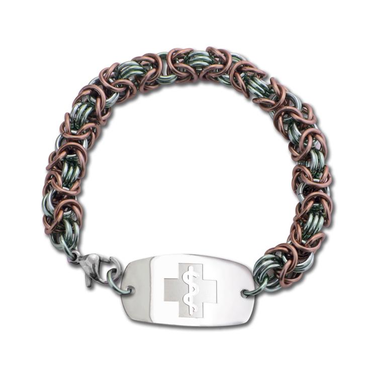 Byzantine Bracelet - Small Emblem - Lobster or Safety Clasp - Champagne Ice & Sage Ice