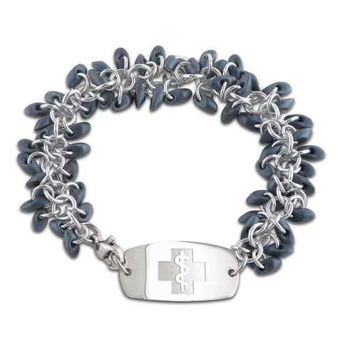 NEW! Frosted Ice Bracelet - Small Emblem - Blueberry & Silver Ice - Lobster or Safety Clasp
