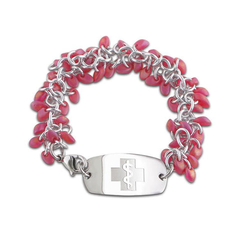NEW! Frosted Ice Bracelet - Small Emblem - Watermelon & Silver Ice - Lobster or Safety Clasp