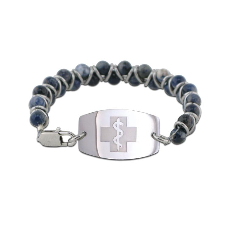 NEW! Stone and Steel Bracelet - Large Emblem - Lobster Clasp - Sodalite