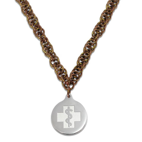 Twisted Elements Necklace - Medallion Emblem - Lobster Clasp - Bronzed Ice